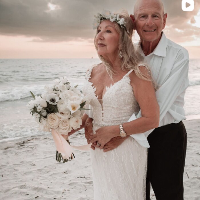 Beach elopement, older couple