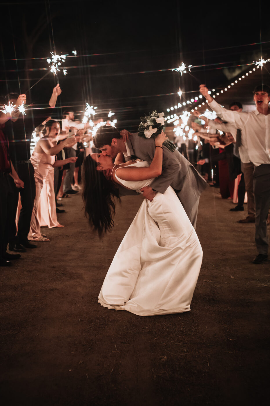 Bride and groom sparkler exit
