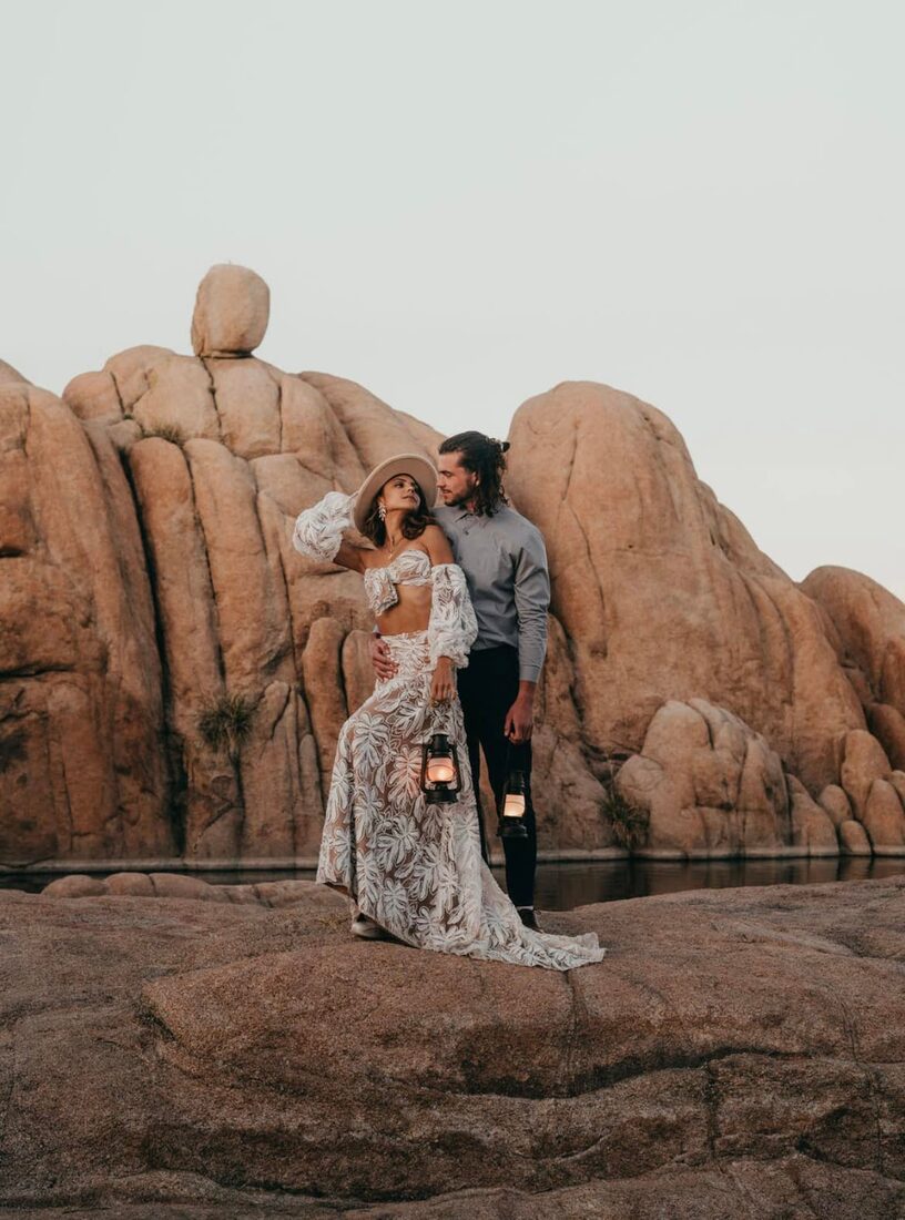 Desert elopement with lanterns